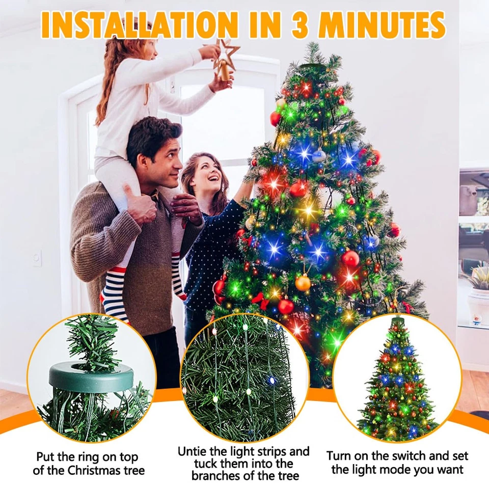 200/400LED Christmas Tree Lights Waterfall Smart String Light RGB Xmas Decor - Image 2 of 4