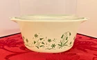 Vtg. PYREX-BRIDAL Promo Pattern-474B 1.5 Qt. Cassarole w/Lid-White Green Floral