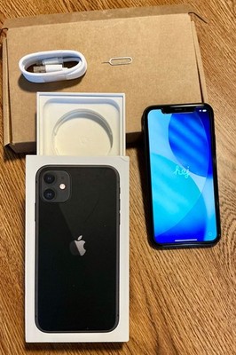 Excellent Apple iPhone 11 A2111, 6.1-inch, 64GB, Black, w/ box case cord glass