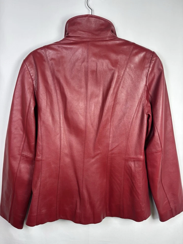 Vintage Worthington Genuine Lambskin Leather Jacket Red Blazer Coat Size S - Image 2 of 4