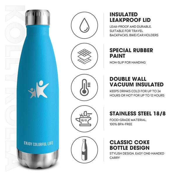 KollyKolla 500Ml Edelstahl Thermosflasche Bpa-Frei Auslaufsicher FüR Sport &-image