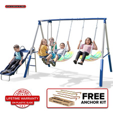 Sportspower 500LBS Metal Swing Set with LED Seats, Slide  Glider for Kids