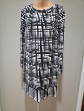 Vince Camuto Sheath Dress Womens Sz 2 Geometric Knee Length Longsleeve Black