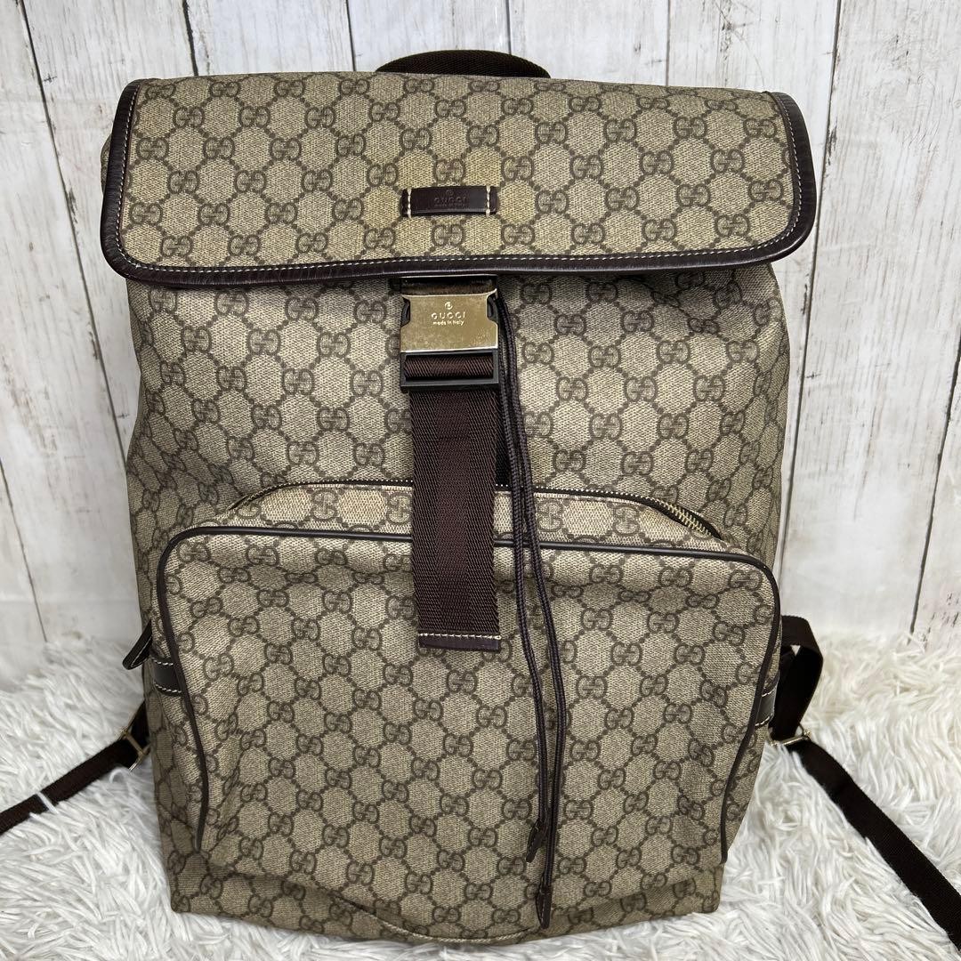 Gucci GG Supreme Backpack Logo Bag PVC Leather Used Brown 14cm | eBay