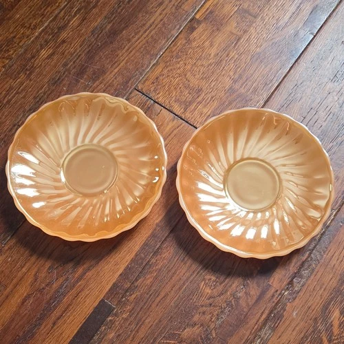 Vintage Anchor Hocking Fire-King Orange Luster Milk Glass Saucers Set of 2 USA