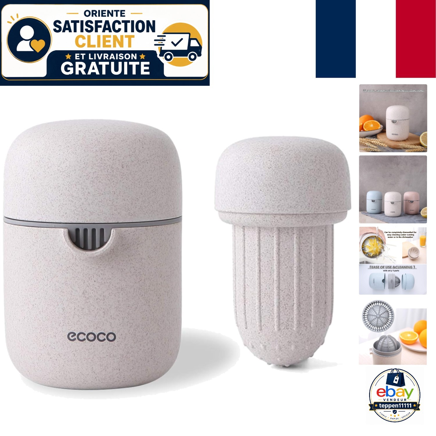 Presse-citron manuel avec récipient transparent de 500ml en inox et verre