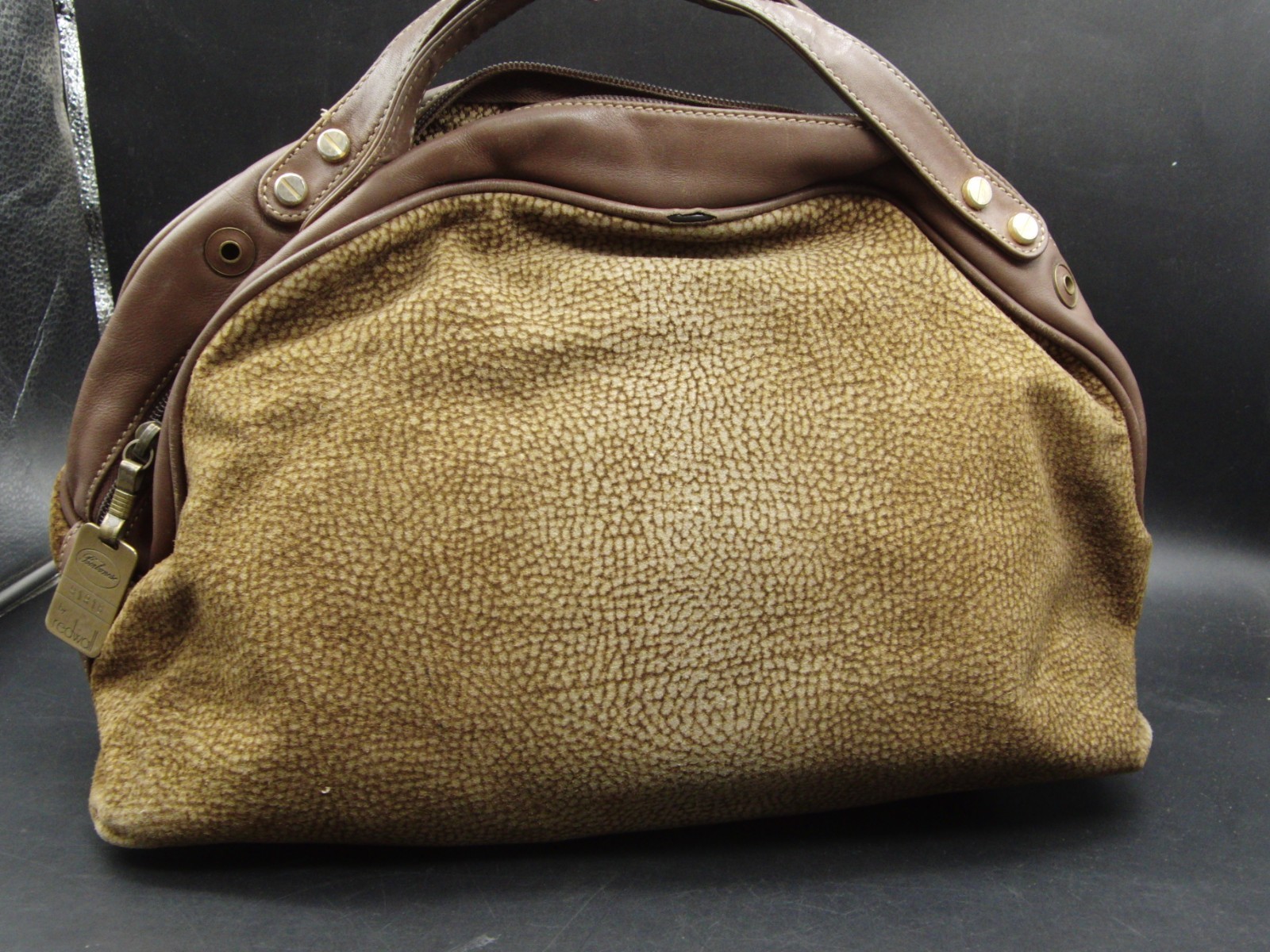 BORBONESE di REDWALL 91916 Marrone O.P. Borsa a mano in camoscio con stampa manici superiori B989