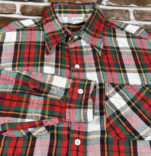 Big Mac, Vintage 70s Penney’s Big Mac Red & Green Plaid Flannel Shirt XL Cotton Blend