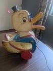 Vintage 1950's Fisher-Price Dr. Doodle Duck Pull Toy #132 Wooden Litho Works