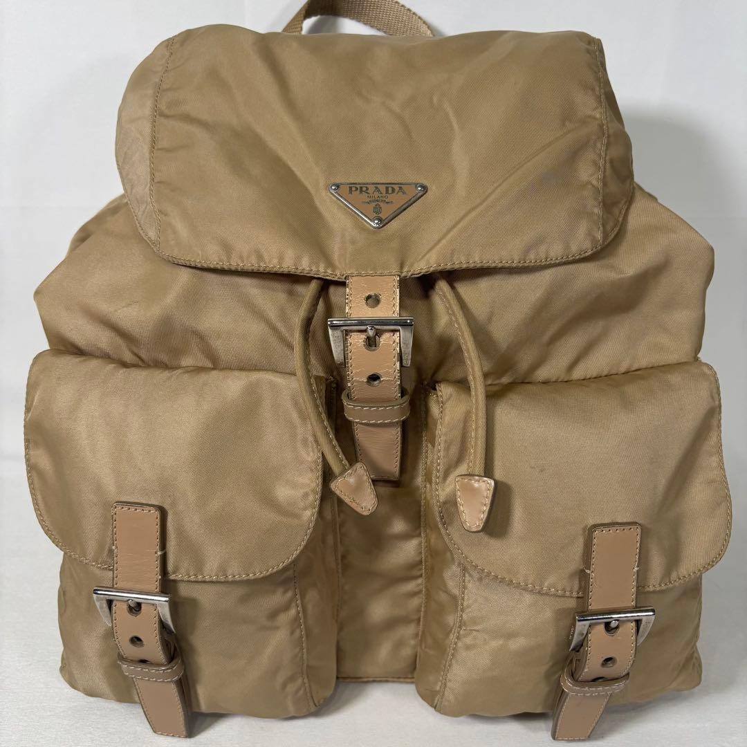 Prada Mini Nylon Backpack Beige Triangle Logo Aut… - image 2