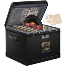 Fireproof Vinyl Record Storage Box With Lock Holds 150 12Inch LPs Case