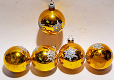 Set of 5 Rauch Gold Stencil Glitter Star Made in USA Glass Ball Ornaments