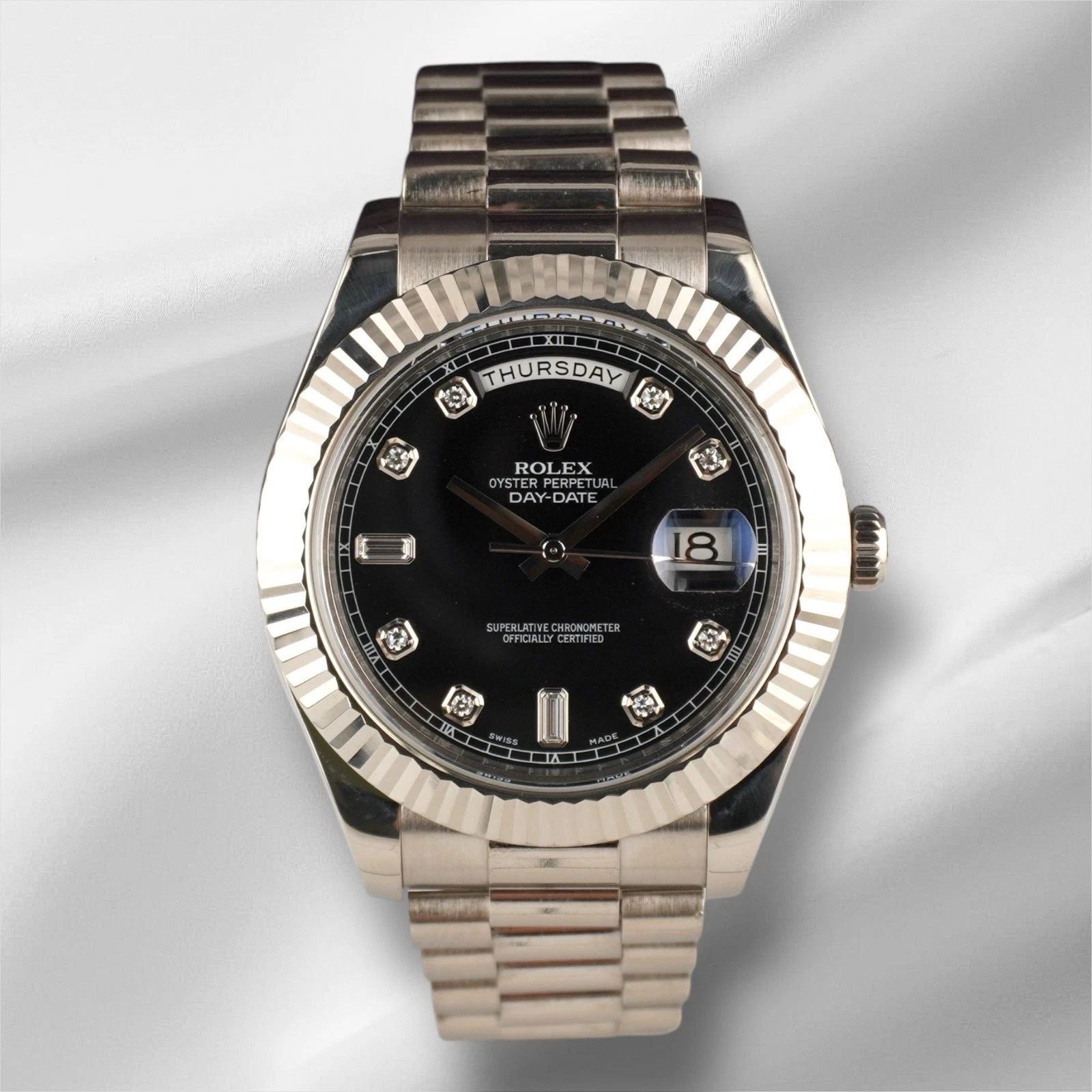 Rolex — Rolex 41mm President Day-Date II White Gold Diamond Dial Mens Watch 218239