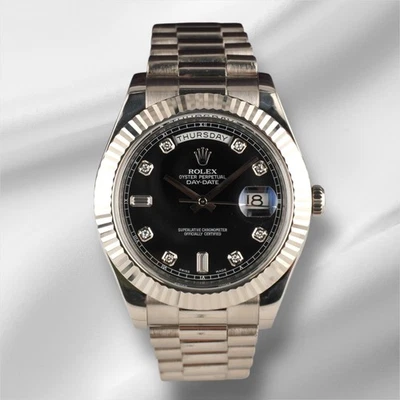 Rolex 41mm President Day-Date II White Gold Diamond Dial Mens
