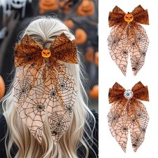 Halloween Mesh Bow Spring Hair Clips   Funny Pumpkin Festival Party Wear Day