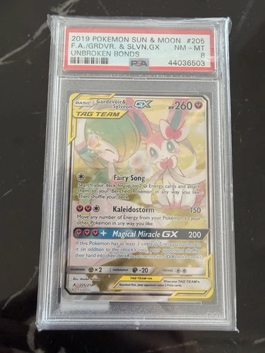 2019 Pokemon SM Gardevoir & Sylveon GX 205/214 Unbroken Bonds PSA 8 NM-MT