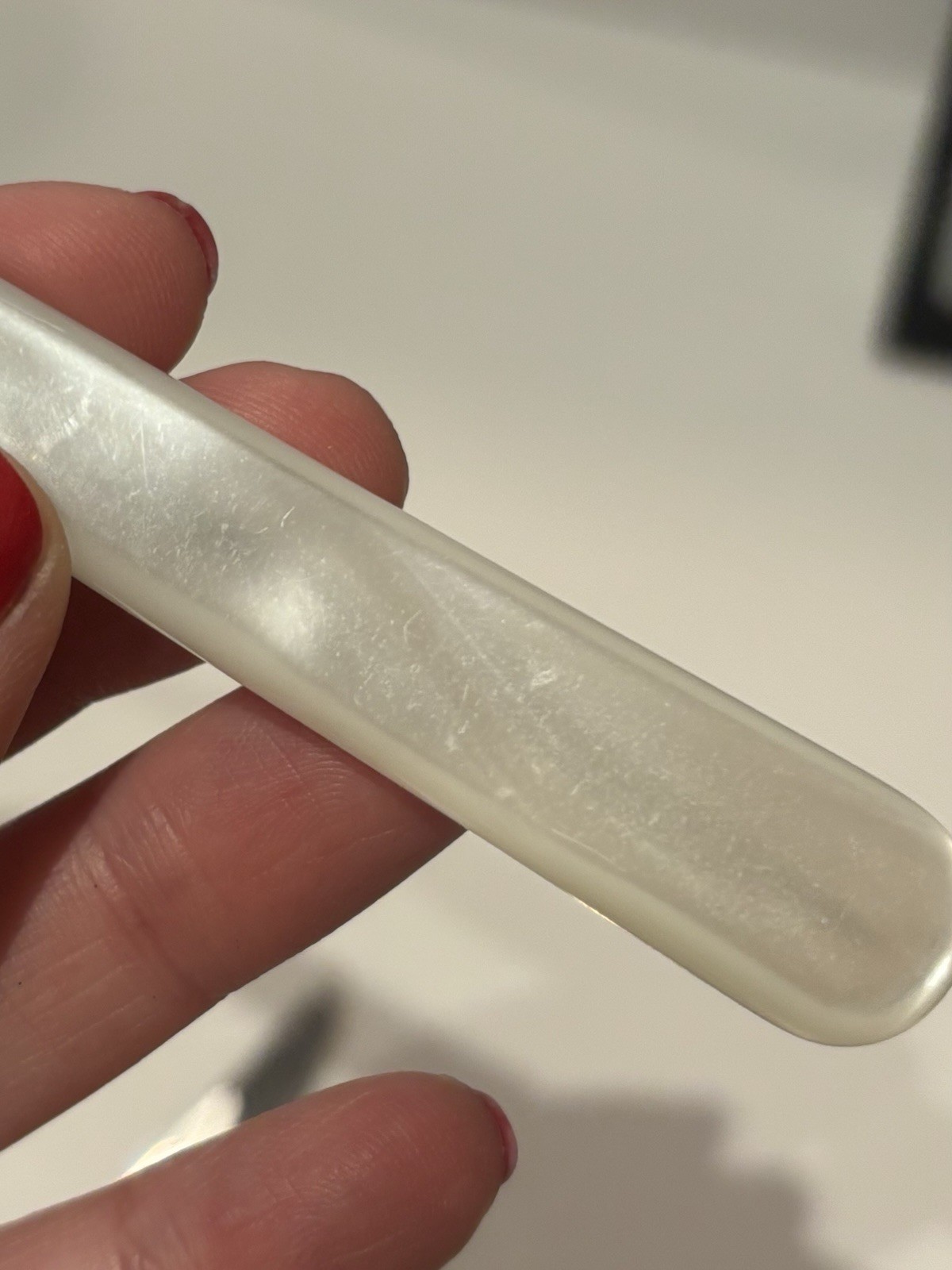 x 11 Vintage KalMar Knives Faux Mother of Pearl Opalescent Handles + Racks As Is