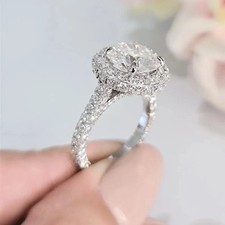 3Ct Round Wedding Engagement Moissanite DVVS1 14K White Gold Plated Halo Ring