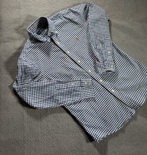 Ralph Lauren Mens Medium Slim Fit Stretch Oxford Plaid Button Down Shirt Blue