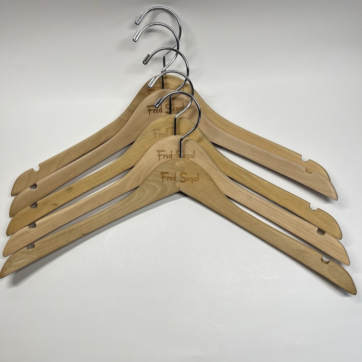 Lot Of 5 - Vintage Fred Segal Wood Hangers Clothes Hook Designer