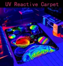 Custom Tufted Rug TRIPPY UV Neon Space Planetary Moon Design Cashmere Sun Star