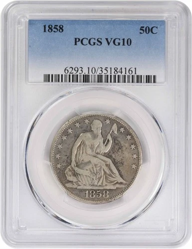 1858 Liberty Seated Silver Half Dollar VG10 PCGS