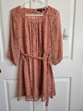 Coral Polka Dot Knee length long sleeve dress S Small Forever 21 Lightweight Tie