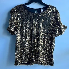 NWOT NY Collection Petite Short Sleeve Sequined Top Size Large