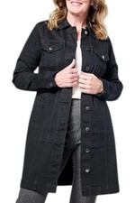 DG2 by Diane Gilman Women's Stretch Denim Longline Car Coat Black