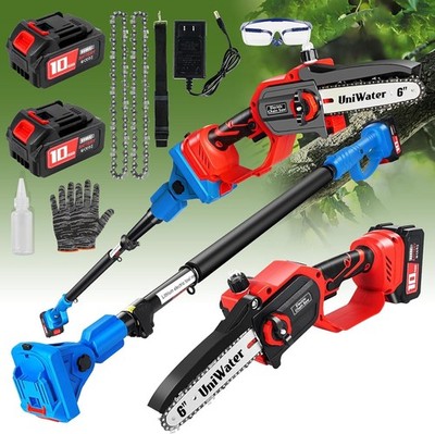 Cordless Pole Saw&Mini Chainsaw 2-IN-1,Two 3.0Ah Batteries,Auto Lubrication, 6''