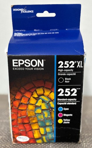 Genuine Epson 252XL Bk and 252 CMY (New damaged box) Exp 07/27 *FREE SHIPPING*