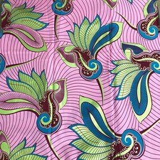 African fabric, Ankara fabric, Metallic green glitter, Burgundy flowers print