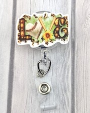 Love Baseball Retractable Badge Reel, Planar Badge Reel, Nurse Gift Medical Reel