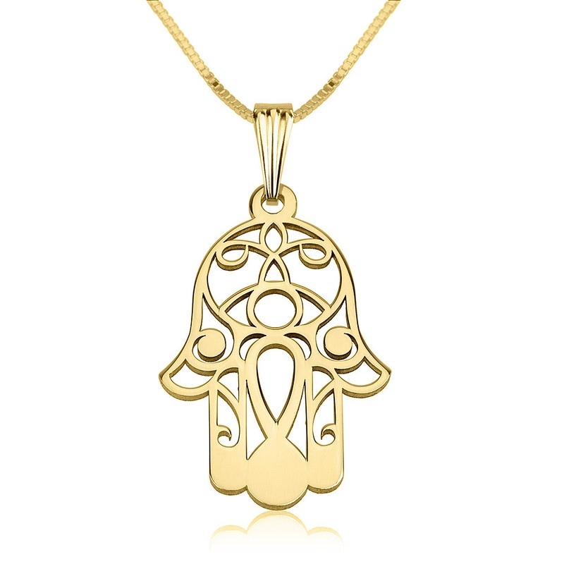 Gold Hamsa Hand Fatima Necklace Gold Plated Kabbalah Necklace Onecklace - Product main view