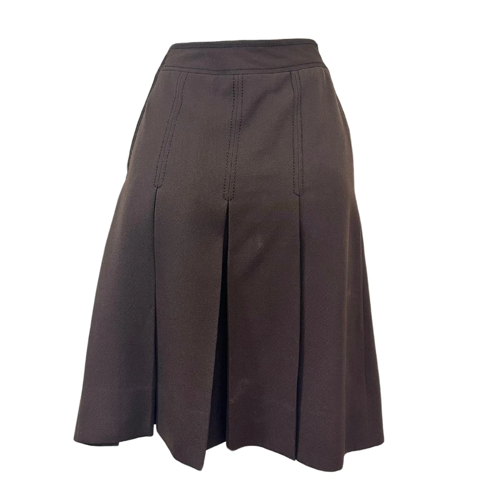 Vintage Celine 70s Wool Horsebit Brown Pleated Skirt - Image 3 of 4