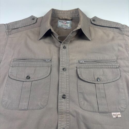 Fox Fire Safari Travel Shirt Mens XL Brown Cotton with Zip Pockets Button up - Picture 2 of 9