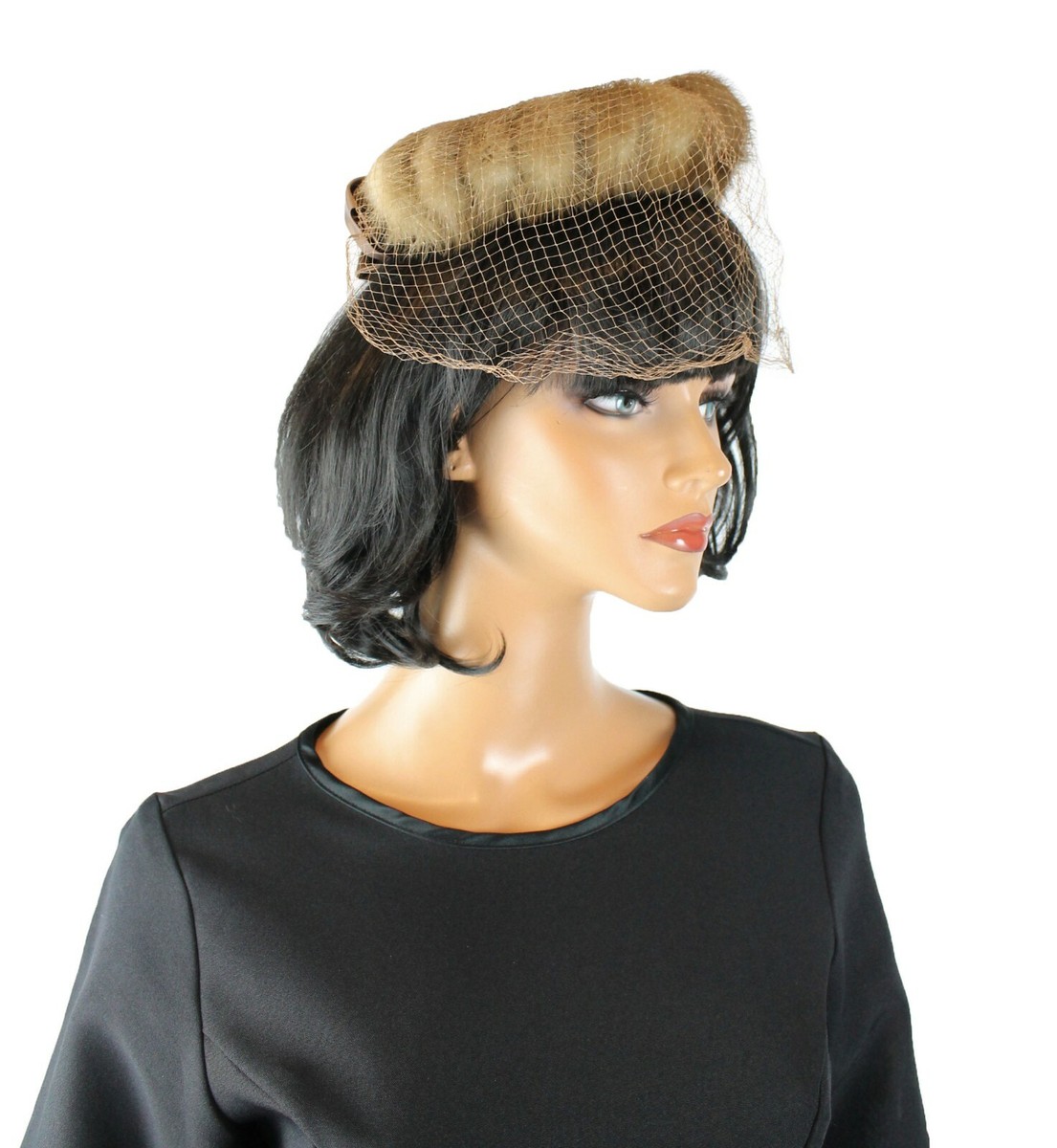 50s Pillbox Hat Vintage Brown Mink Fur Satin Bow Velvet  display picture 2