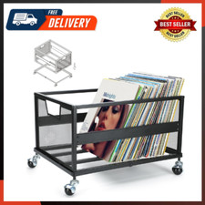 Metal Vinyl Record Storage Crate with Wheels Vinyl Record Holder for Albums
