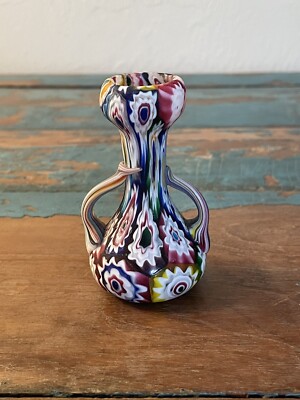 Antique Fratelli Toso Murano Millefiori Murrine Art Glass Vase Italy 3'' Tall