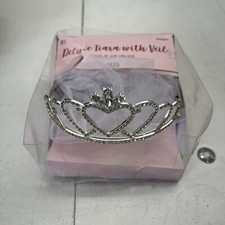 Amscan Silver Rhinestone Wedding Deluxe Tiara With Veil Comb Anchor New