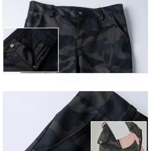 Men Faux Leather Trousers with Pockets Motorcycle Biker Pants Slim Punk Rock - Bild 15 von 24