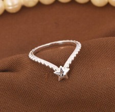 Minimalist Dotted Band Chevron Ring With Tiny Star In Sterling Silver For Gift
