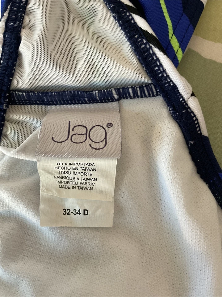 Jag Underwire 32-34D白色和蓝色条纹绑带泳衣 — 第 3/4 张图片