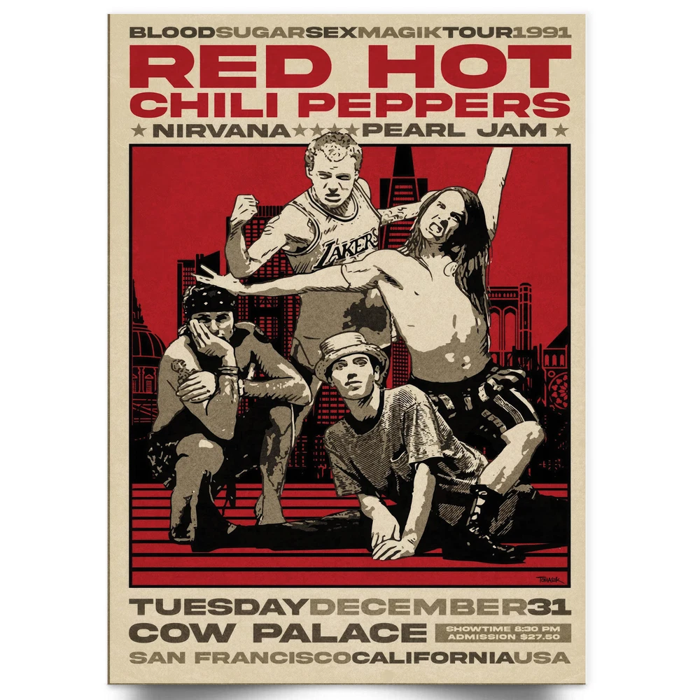 Red Hot Chilli Peppers Poster 1991 Tour Concert For Red Hot Chilli Peppers Fans Red Hot Chilli Peppers Poster 1991 Tour Concert For Red Hot Chilli Peppers Fans
