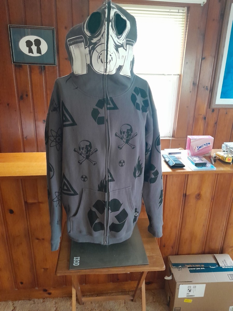Hybrid Tees Mens Zip Up Skull, Biohazard. Hoodie Sweatshirt