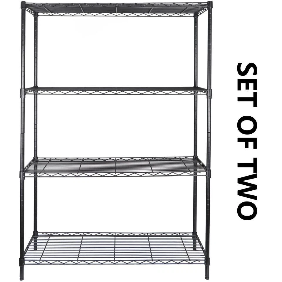 2PCS 4 Shelf Wire Shelf Adjustable Kitchen Storage Metal Rack Organizer Black