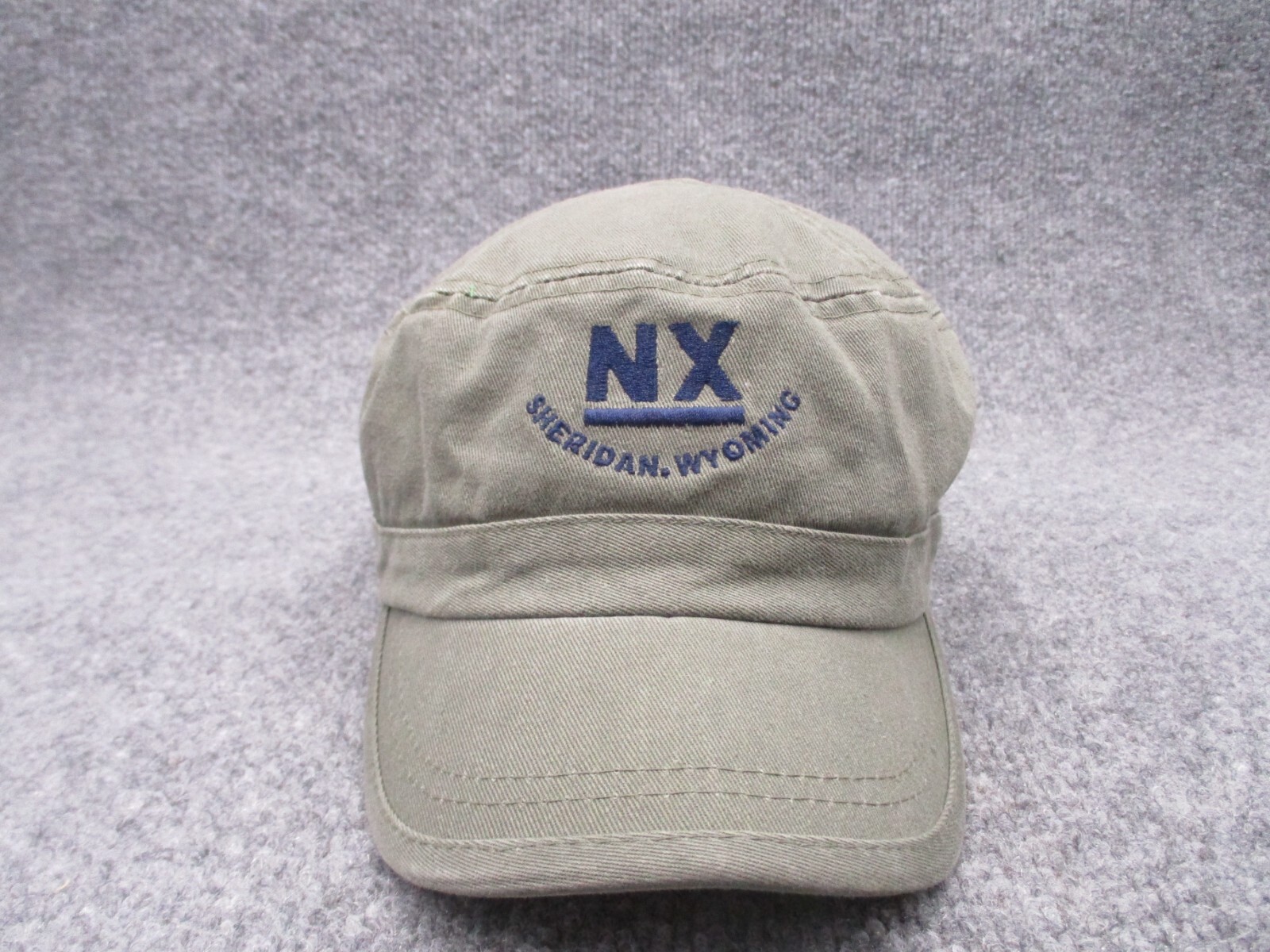 NX Sheridan Wyoming Hat Cap Green Strap Back Cadet Military Flat Top Caza Ranch