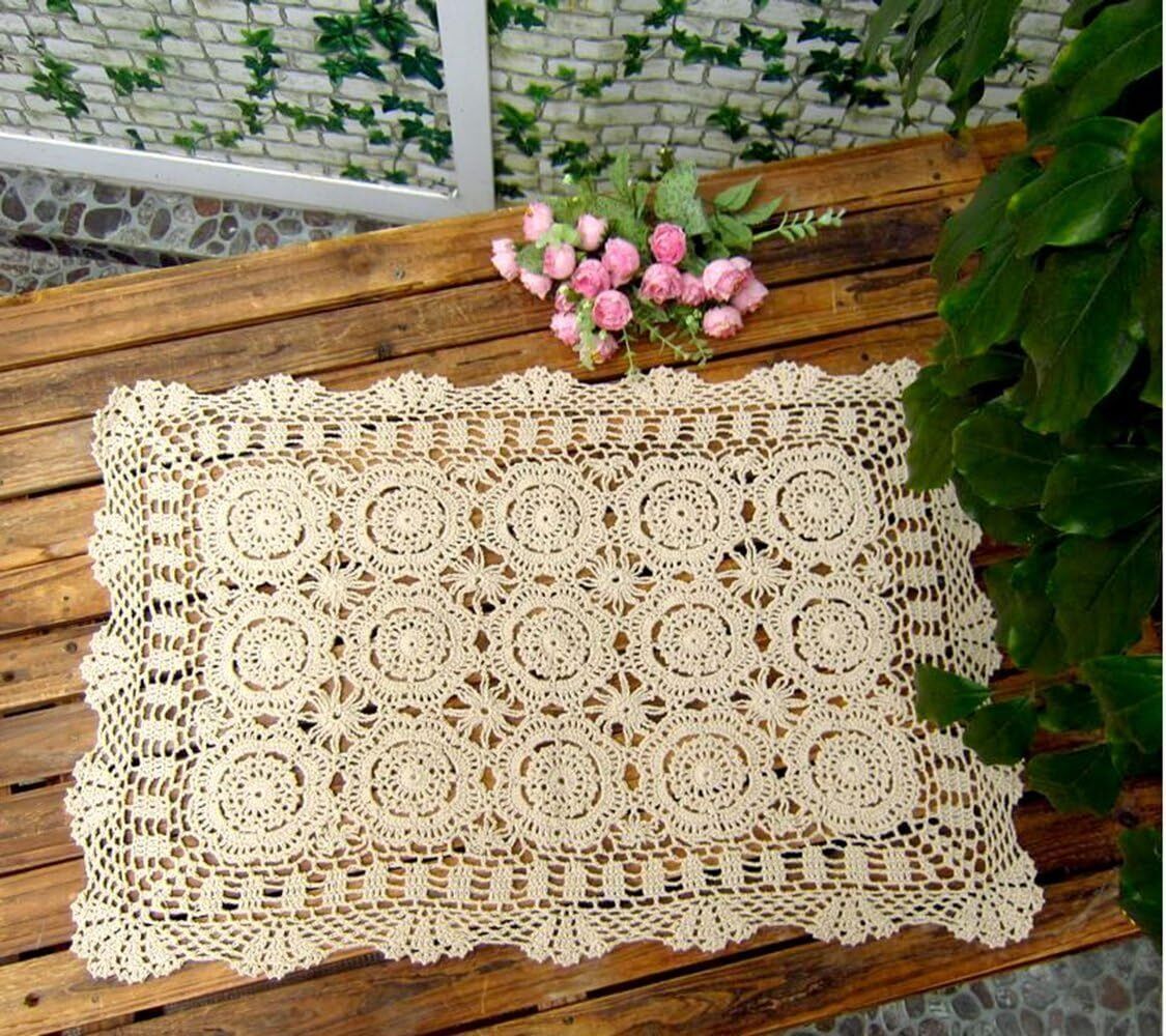 Vintage Hand Crochet Cotton Lace Table Runner Mats Doily Rectangle
