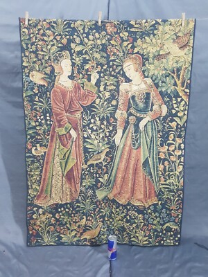 Vintage Französische Mittelalter Edle Damen Szene Wandbehang Wandteppich 140x1 cm