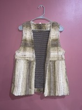 Faux Fur Beige Sz Medium Lining Pattern Vest Open Women's Mystree